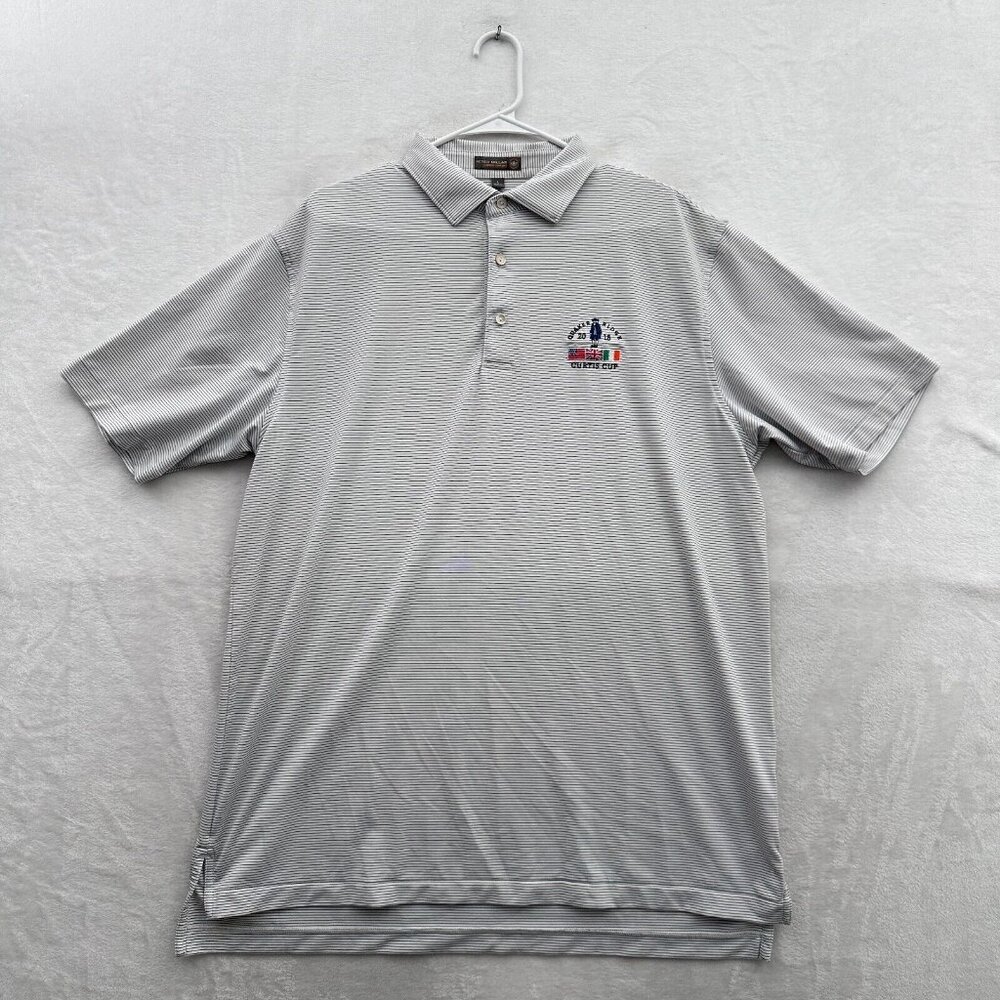 Peter Millar Polo Shirt Mens L White Stripe Golf Summer Comfort Quaker Ridge